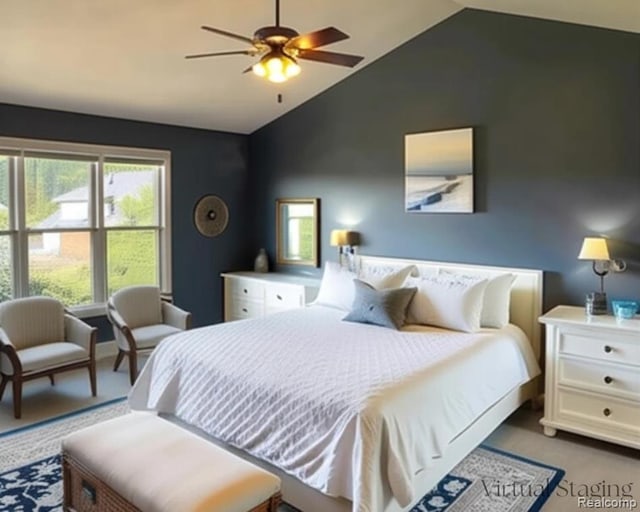 49941 Baychester Blvd, Canton, MI 48187 - carpeted bedroom with vaulted ceiling and ceiling fan