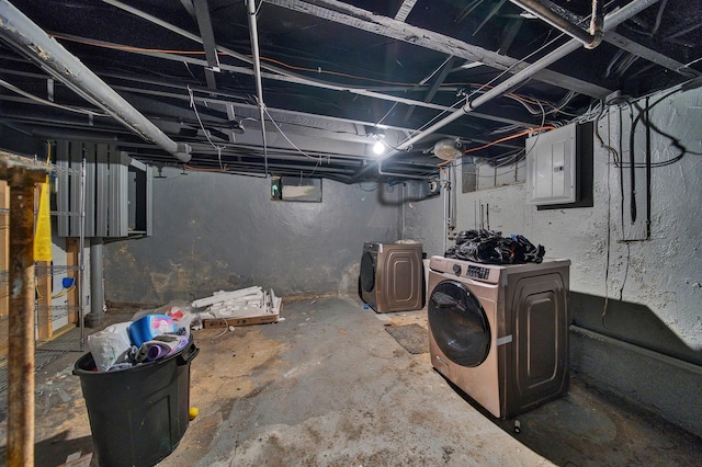 14311 Forrer St, Detroit, MI 48227 - unfinished below grade area with washer and dryer and electric panel