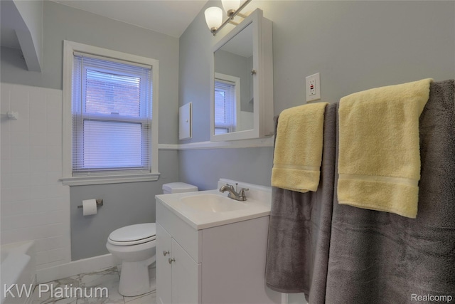 16054 Carlisle St, Detroit, MI 48205 - full bathroom featuring marble look tiles and vanity