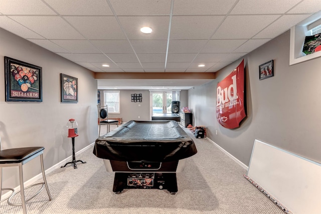 6360 Ray Rd, Swartz Creek, MI 48473 - playroom with pool table, carpet, a drop ceiling, and recessed lighting