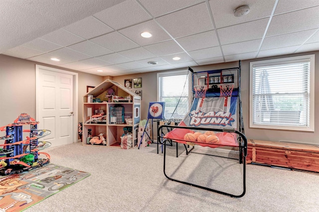 6360 Ray Rd, Swartz Creek, MI 48473 - rec room with carpet flooring, a drop ceiling, and recessed lighting