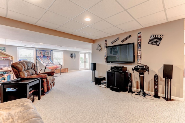 6360 Ray Rd, Swartz Creek, MI 48473 - living room with a paneled ceiling, carpet floors, and recessed lighting