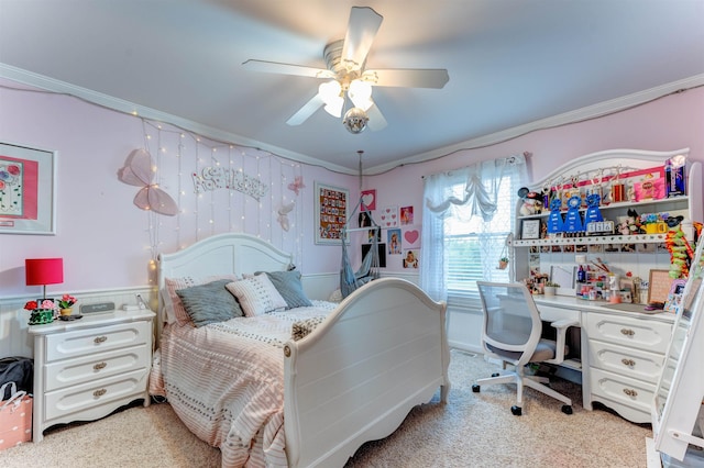 6360 Ray Rd, Swartz Creek, MI 48473 - bedroom featuring ornamental molding, a desk, carpet flooring, and ceiling fan