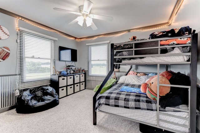 6360 Ray Rd, Swartz Creek, MI 48473 - bedroom featuring carpet floors, ceiling fan, and crown molding