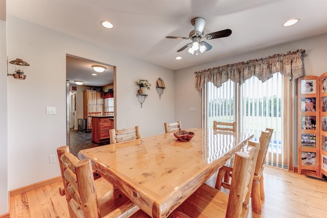 6360 Ray Rd, Swartz Creek, MI 48473 - dining space featuring a ceiling fan, light wood-style flooring, and recessed lighting