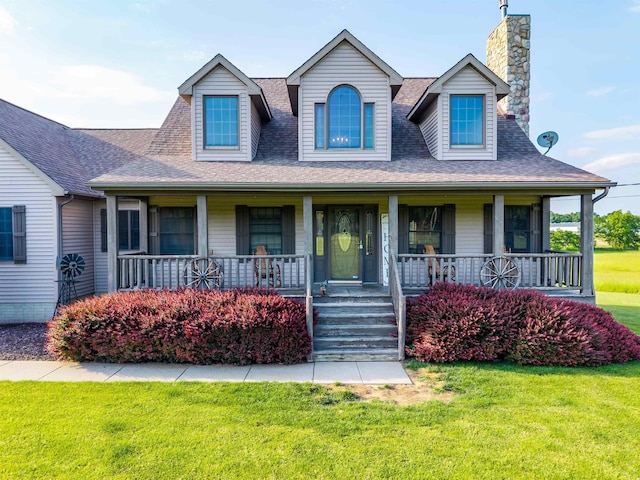 6360 Ray Rd, Swartz Creek, MI 48473 - view of front of home featuring a chimney, roof with shingles, a front yard, and covered porch