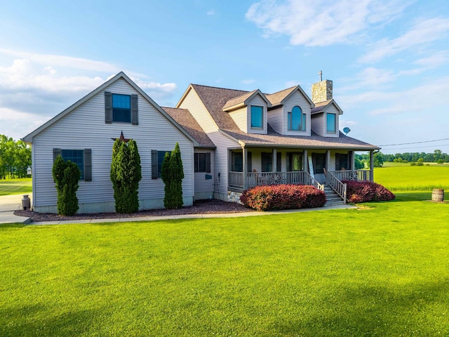 6360 Ray Rd, Swartz Creek, MI 48473 - view of front of property featuring covered porch, a chimney, a front lawn, and roof with shingles