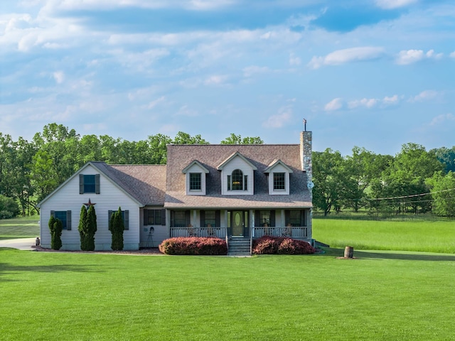 6360 Ray Rd, Swartz Creek, MI 48473 - cape cod-style house featuring a porch, a chimney, and a front lawn