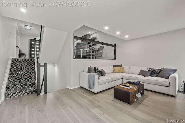 418 E 5th St Unit 2, Royal Oak, MI 48067 - living area featuring wood finished floors, stairway, and recessed lighting