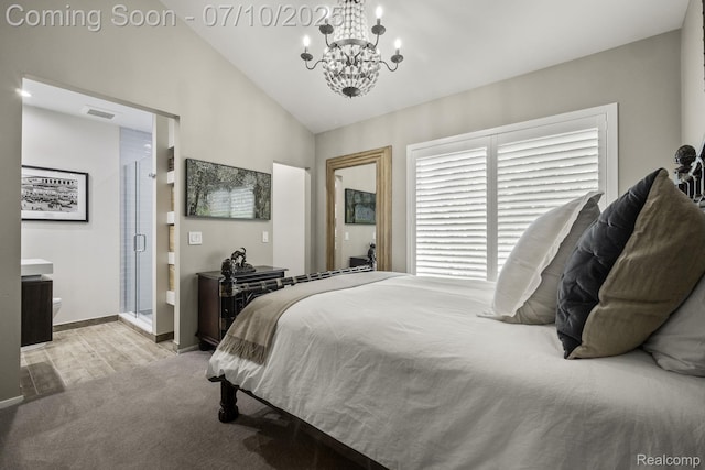 418 E 5th St Unit 2, Royal Oak, MI 48067 - carpeted bedroom with a chandelier, vaulted ceiling, and wood finished floors