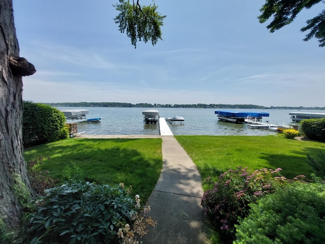 23675 N Shore Dr, Edwardsburg, MI 49112 - dock featuring a water view and a yard