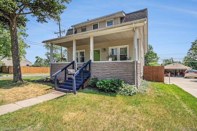1407 W Marshall St, Ferndale, MI 48220 - bungalow-style home with covered porch and stone siding