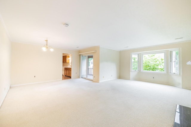8597 Mathias Dr Unit 42, Grosse Ile, MI 48138 - empty room featuring a chandelier, ornamental molding, and light carpet