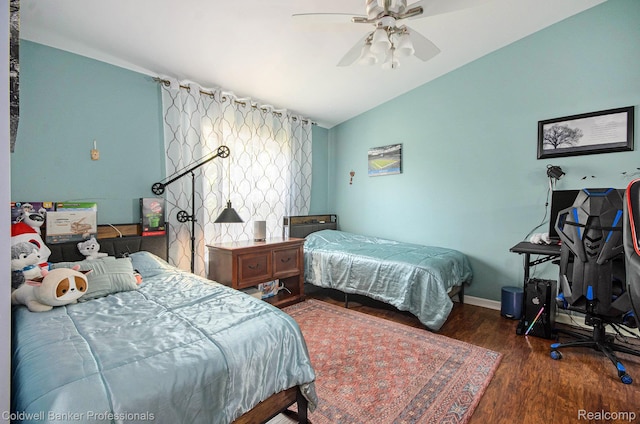 7176 Nottingham, West Bloomfield, MI 48322 - bedroom featuring vaulted ceiling, wood finished floors, and a ceiling fan
