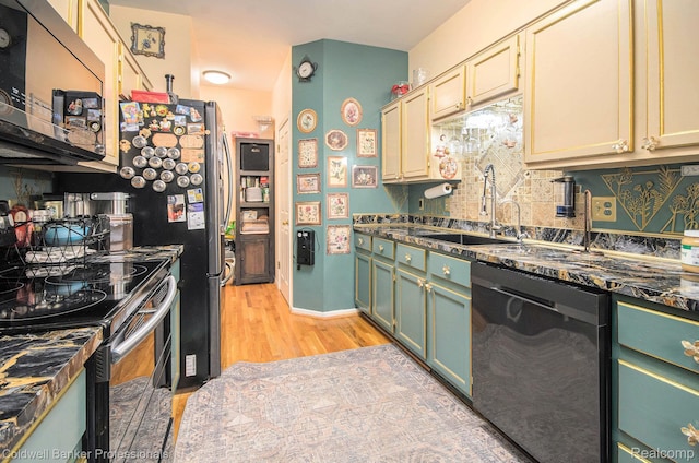 7176 Nottingham, West Bloomfield, MI 48322 - kitchen featuring dishwasher, stainless steel microwave, range with electric stovetop, light wood-type flooring, and green cabinets