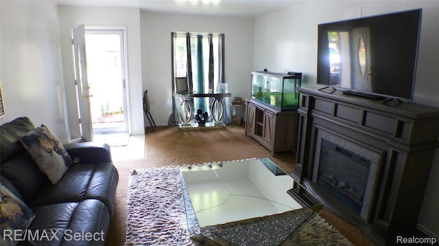 2633 Orchard Ln, Flint, MI 48504 - living area featuring a glass covered fireplace and carpet