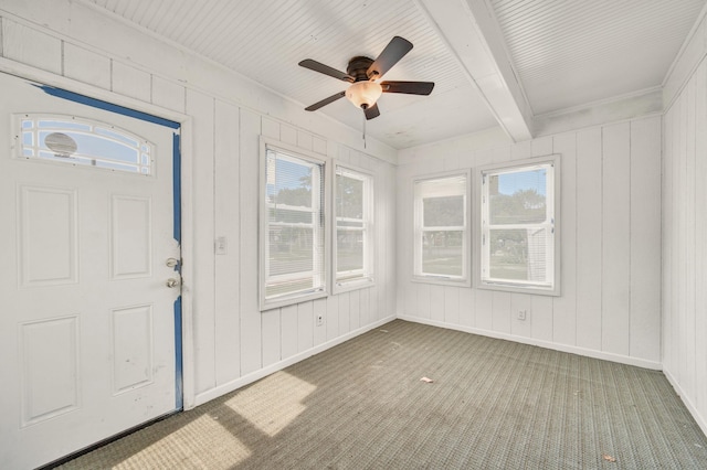 269 Euclid St, Mount Clemens, MI 48043 - carpeted foyer with ceiling fan and beam ceiling