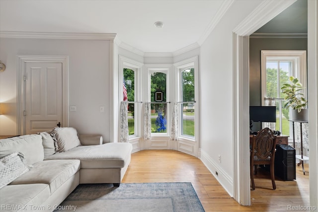 6501 River Rd, Flushing, MI 48433 - living room featuring light wood-type flooring and ornamental molding