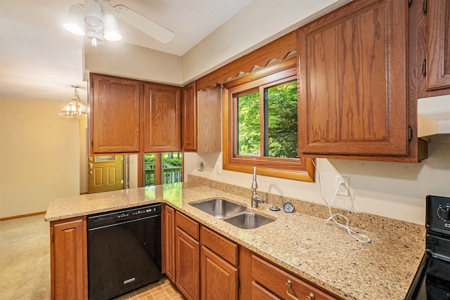 15770 157th Ave, Big Rapids, MI 49307 - kitchen with dishwasher, brown cabinets, a peninsula, and light stone counters