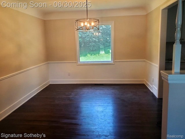 2200 Brenthaven Dr E, Bloomfield, MI 48304 - unfurnished dining area with dark wood-type flooring and a chandelier