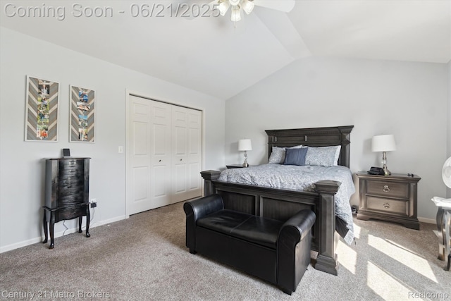 9145 Woodridge Dr, Davison, MI 48423 - carpeted bedroom with lofted ceiling, a closet, and a ceiling fan