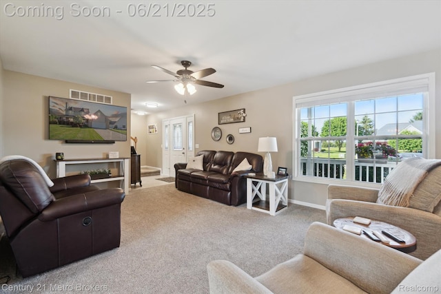 9145 Woodridge Dr, Davison, MI 48423 - carpeted living area with ceiling fan and baseboards