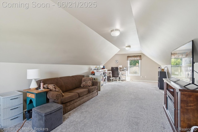 9145 Woodridge Dr, Davison, MI 48423 - living room with a desk, carpet flooring, and vaulted ceiling