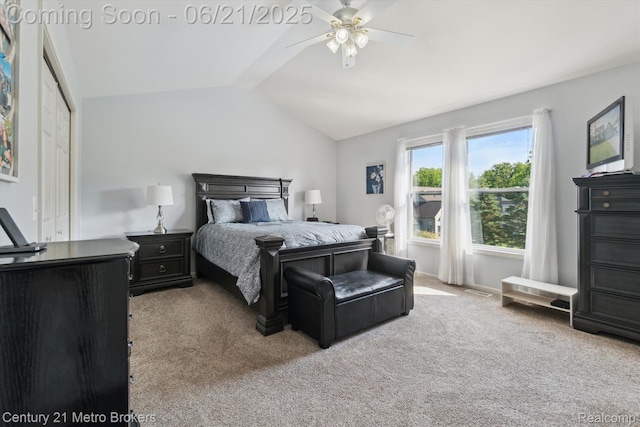 9145 Woodridge Dr, Davison, MI 48423 - bedroom featuring carpet floors, vaulted ceiling, and a ceiling fan