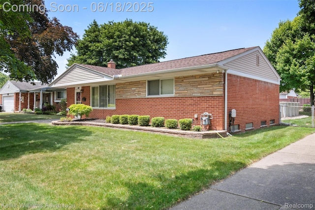 37862 Parkhurst St, Livonia, MI 48154 - ranch-style home featuring brick siding, a chimney, and a garage