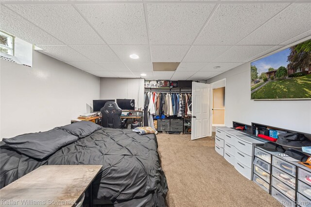 4401 Pardee Ave, Dearborn, MI 48125 - carpeted bedroom with a closet, a drop ceiling, a desk, and recessed lighting