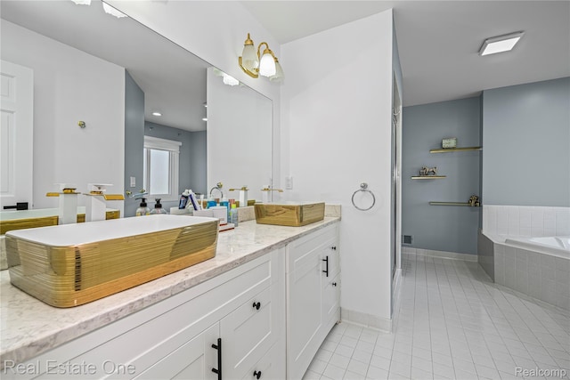 52615 Seven Oaks Dr, Shelby Twp, MI 48316 - full bath with double vanity, tile patterned floors, a bath, and a shower stall