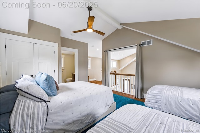 11693 Kenton Dr, Whitmore Lake, MI 48189 - bedroom with a ceiling fan, wood finished floors, and ensuite bathroom