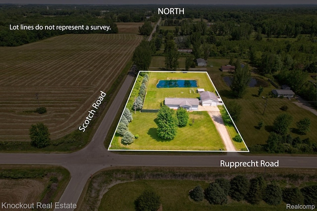 5490 Rupprecht Rd, Vassar, MI 48768 - overview of rural landscape featuring property boundaries highlighted