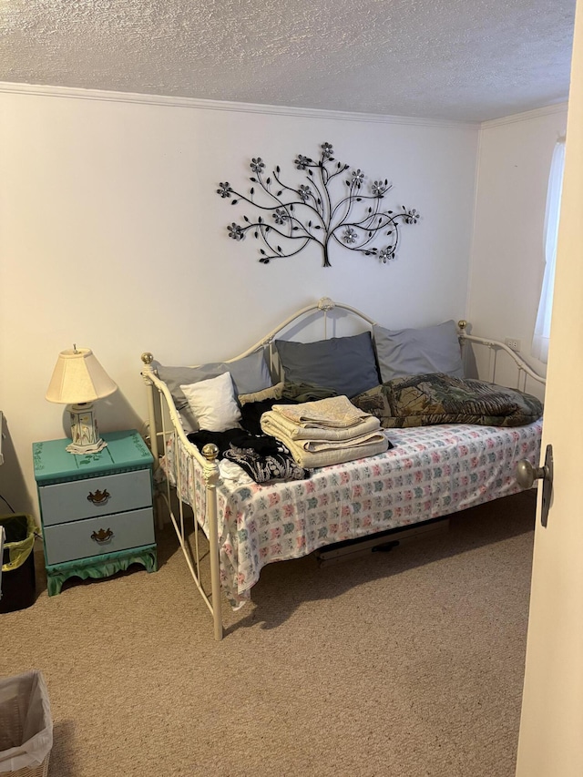 2065 Reggie Dr, Benton Harbor, MI 49022 - carpeted bedroom with a textured ceiling and ornamental molding