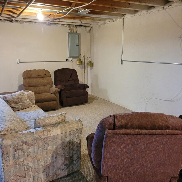 22865 Woodcreek Dr, Taylor, MI 48180 - unfinished basement with electric panel and carpet floors