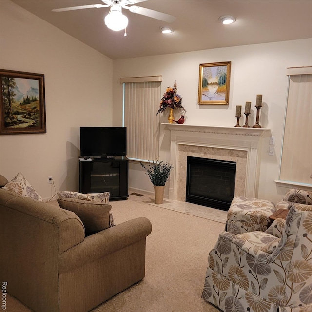 22865 Woodcreek Dr, Taylor, MI 48180 - living area featuring ceiling fan, carpet floors, a premium fireplace, and recessed lighting