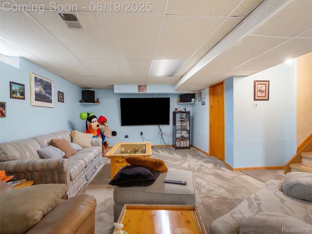 436 Orchard St, Wyandotte, MI 48192 - carpeted living room with a drop ceiling and baseboards