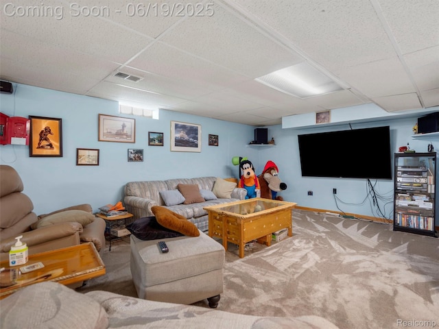 436 Orchard St, Wyandotte, MI 48192 - carpeted living area with a drop ceiling and baseboards