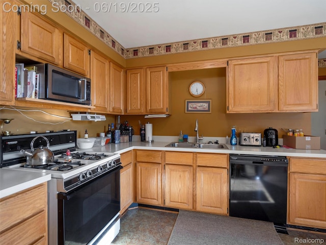436 Orchard St, Wyandotte, MI 48192 - kitchen featuring white range with gas cooktop, black dishwasher, stainless steel microwave, and light countertops