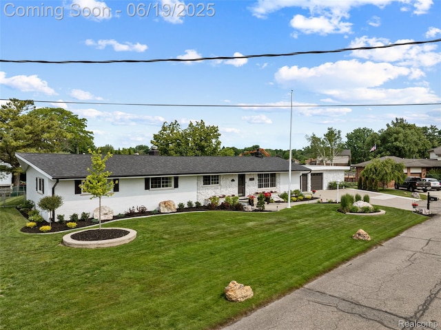 49775 Keycove St, Chesterfield, MI 48047 - single story home featuring concrete driveway, a front yard, and a chimney