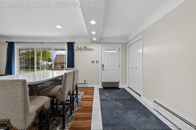 49775 Keycove St, Chesterfield, MI 48047 - entrance foyer featuring baseboard heating, recessed lighting, and wood finished floors