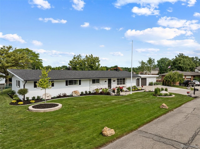 49775 Keycove St, Chesterfield, MI 48047 - single story home featuring concrete driveway, a front yard, a chimney, and an attached garage