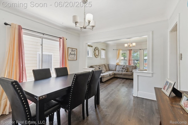 17398 Hanna St, Melvindale, MI 48122 - dining room featuring a chandelier, dark wood-type flooring, and crown molding