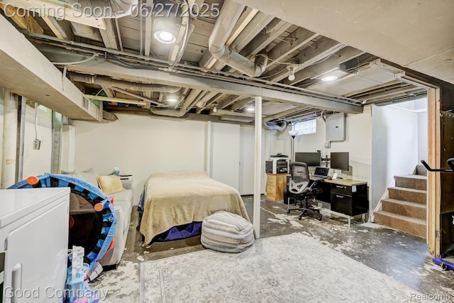 3626 Prairie Ave, Berkley, MI 48072 - basement with washer / clothes dryer, electric panel, stairs, and a desk