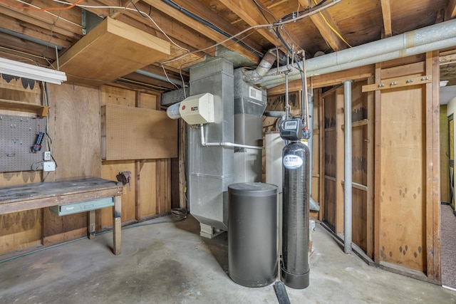 1603 Park Rd, Jackson, MI 49203 - unfinished basement with a water softener system and a workshop area