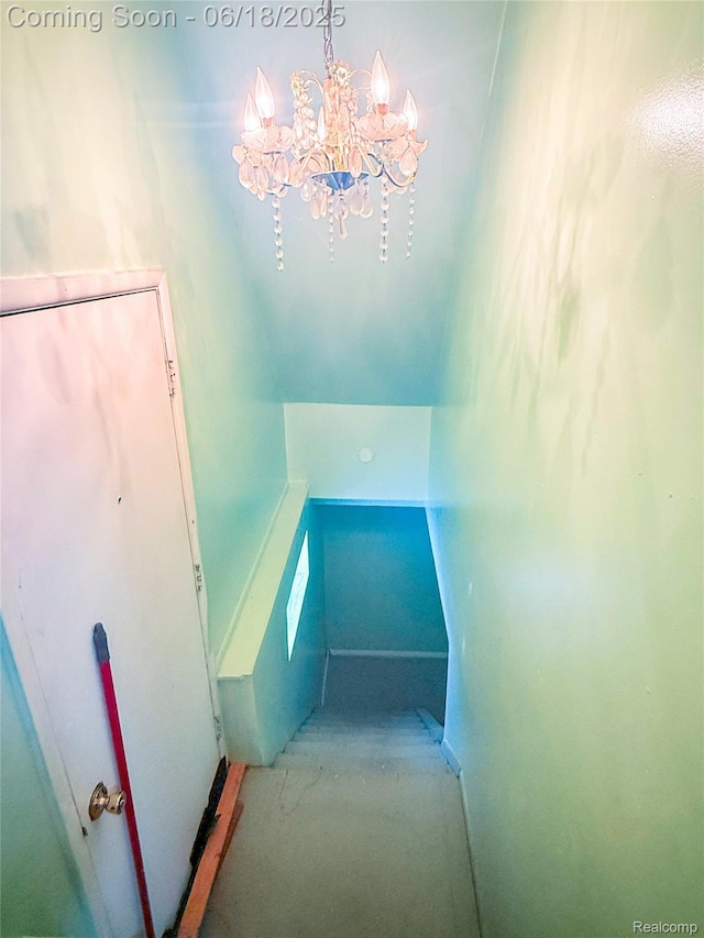 32303 Glen St, Westland, MI 48186 - stairway featuring a chandelier
