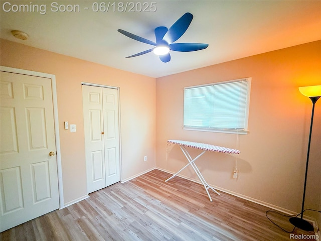 32303 Glen St, Westland, MI 48186 - unfurnished bedroom with wood finished floors, a closet, and ceiling fan