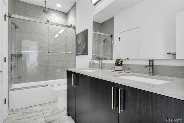 248 Alfred St, Detroit, MI 48201 - full bath featuring a combined bath / shower with rainfall shower, double vanity, marble finish floors, and recessed lighting