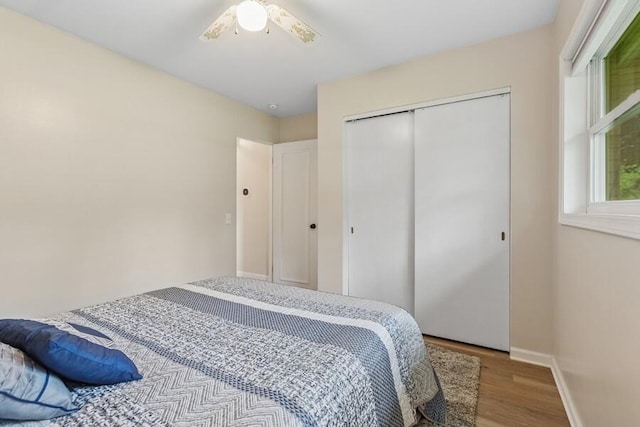 3108 Kim St, Saint Joseph, MI 49085 - bedroom with wood finished floors, a closet, and ceiling fan