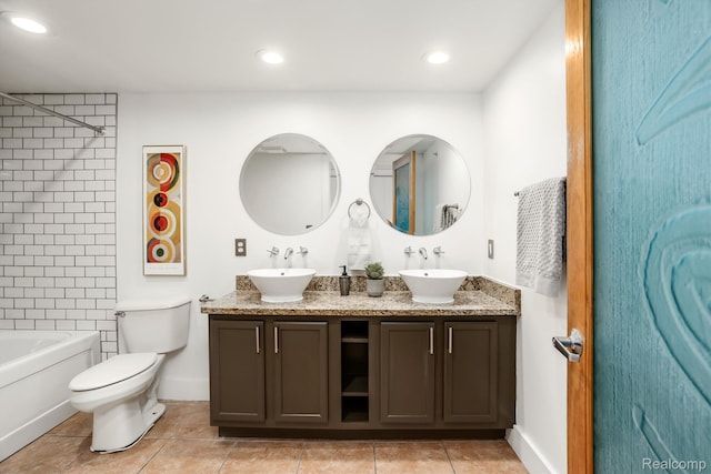 2843 E Grand Blvd Unit 4, Detroit, MI 48211 - bathroom featuring double vanity, tile patterned flooring, bathing tub / shower combination, and recessed lighting